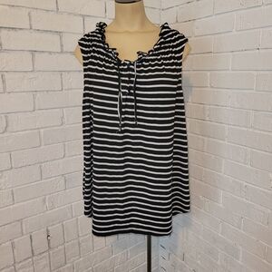 Faded Glory Women's 2X (18W-20W) Black & White Striped Ruffle Neck Tank Top